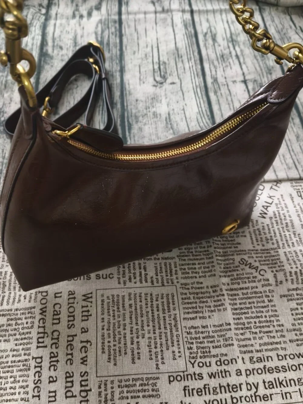 Coach chocolate brown wax leather hobo armpit bag